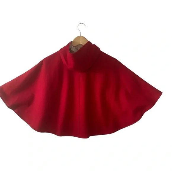 HOPE & HENRY sz Medium Girls Cape Double Breasted Pockets Tan Plaid Hood Lining - Picture 4 of 14